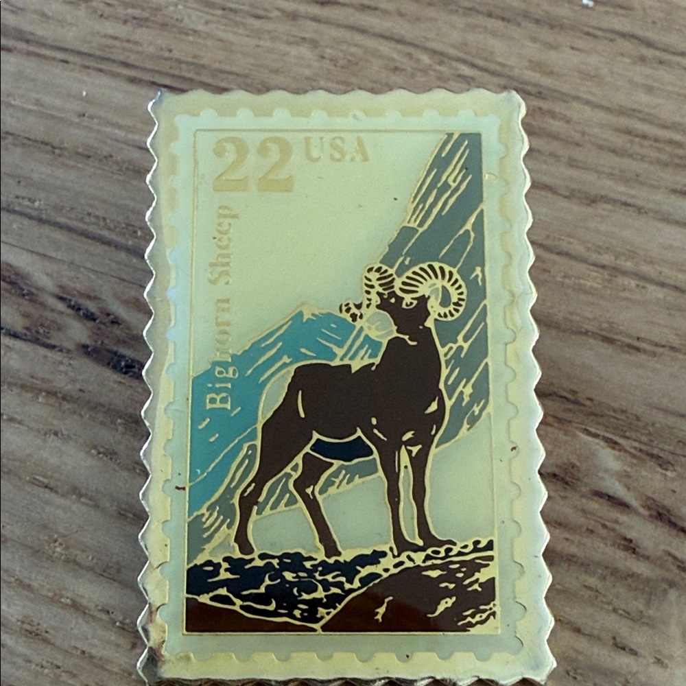 Gold Big Horn Sheep Stamp Pin